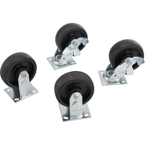 Global Industrial 6 Caster Set for Job Site Boxes, HD Polypropylene, 2 Rigid/2 Swivel 133728